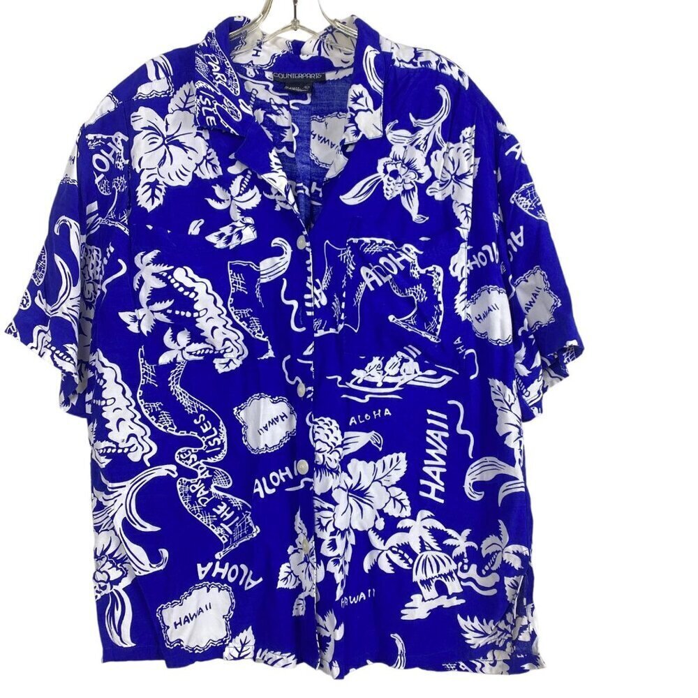 CounterParts Hawaiian‎ Blue Floral Short Sleeve Top Size Large
